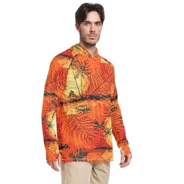 Imagem de Camisas de sol masculinas de manga comprida Tropical Island Red FPS 50 + camisetas masculinas Rash Guard Rash Guard para homens, Tropical Island Red, GG
