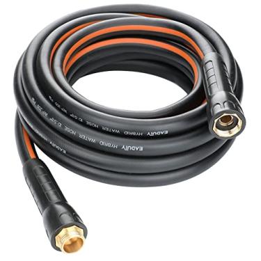 Imagem de EADUTY Mangueira de jardim híbrida 1,5 cm x 7,5 m, resistente, leve, flexível com alça giratória e acessórios de latão sólido, cinza + laranja