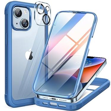 Imagem de Miracase Capa de vidro projetada para iPhone 14 Plus 6,7 polegadas, 2022 Upgrade capa transparente com protetor de tela de vidro temperado 9H integrado e 2 peças de protetor de lente de câmera, azul