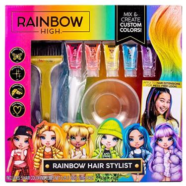 Imagem de Rainbow High Rainbow Hair Stylist by Horizon Group USA, Includes 5 Vibrant Hair Coloring Gels, 3 Clip-in Extensions for Less-Mess, Mixing Bowl & Brush, Temporary Hair Coloring for Kids, Multi
