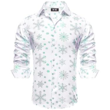 Imagem de Hi-Tie Camisa social masculina vintage de manga comprida, ajuste regular, camisas de botão para festa casual e formatura, Branco, verde, G