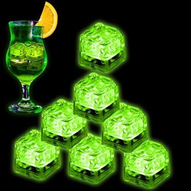 Imagem de Cubos de gelo iluminados para bebidas, 12 unidades de cubos de gelo de LED verde ativados por líquido, à prova d'água que brilham no escuro, suprimentos para bar doméstico, decoração de festa de verão