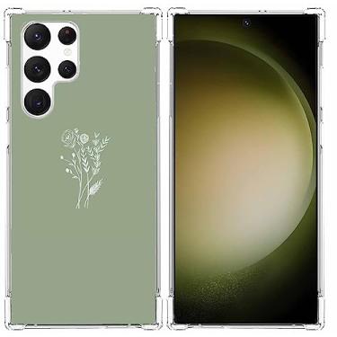Imagem de Capa de flor verde para Samsung Galaxy S23 Ultra, estampa floral minimalista abstrata estética, capa completa de TPU macio para Galaxy S23 Ultra