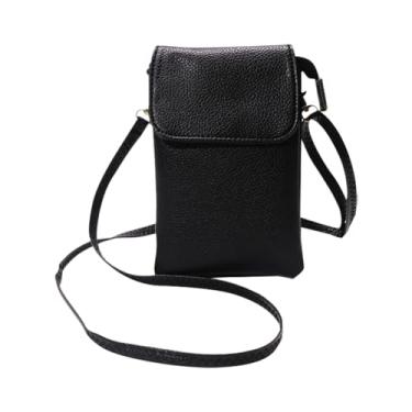 Imagem de Bolsa de couro PU preta pequena bolsa de ombro transversal para celular bolsa carteira de 4 camadas bolsa de mão alça ajustável para mulheres e meninas, Preto, 20 x 13 cm