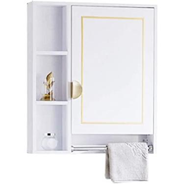 Imagem de Luz de armário de espelho de luxo armário de espelho de banheiro armário de espelho oculto montado na parede armário de madeira maciça vaso sanitário (cor: preto, tamanho: 60 * 12 * 70 cm) (branco 60