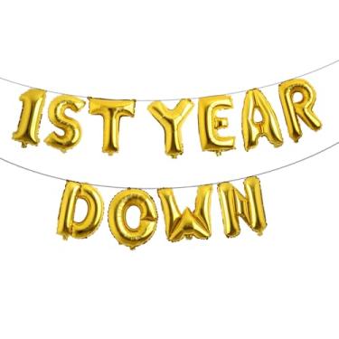 Imagem de 1st Year Down Banner Balloon, First Birthday,Football Theme Birthday Party,1st Year Down Football Baby shower Party Decorations (1ST YEAR DOWN Gold)