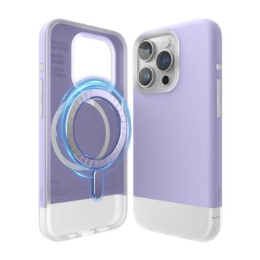 Imagem de elago Compatível com o iPhone 15 Pro Case, Caixa Magnética de Glide, Capa protectora do corpo inteiro, Protegida para choques, Caixa de Telefone Slim 6.1 polegada (Top: Purple/Bottom: Limpeza)