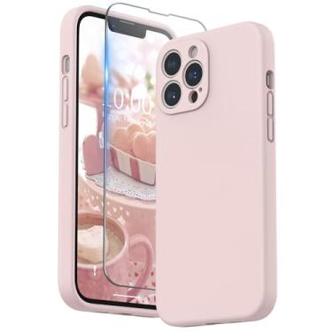Imagem de SURPHY Capa compatível com iPhone 13 Pro Max com protetor de tela, (proteção da câmera + forro de microfibra macia), capa de telefone de silicone líquido de 6,7 polegadas 2021, areia rosa