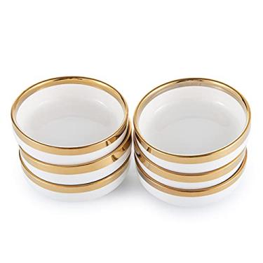 Imagem de KeyChefLAB Tigelas de molho de cerâmica de porcelana para cozinha, tigelas de molho brancas para molho para sushi, azeite de oliva, tempero, condimento, molho de soja, prato (conjunto de 6)