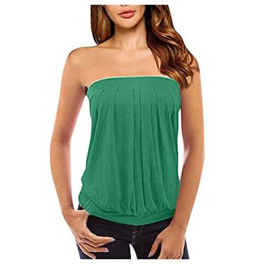 Imagem de Regatas femininas coloridas plissadas, sem alças, estilo túnica casual, caimento solto, camisa de festa de verão, Z1 - verde, G