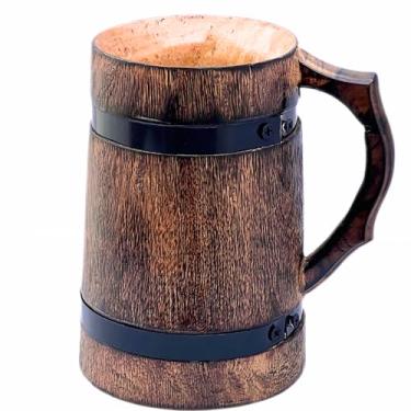 Imagem de Caneca de cerveja rústica de madeira marrom vintage feita à mão caneca de madeira viking tanque de café baverage festa comemorativa
