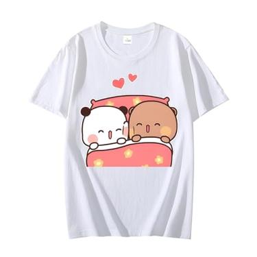 Imagem de Linda camiseta estampada com estampa de urso panda Bubu & Yier fashion unissex casal ou amantes, camiseta de manga curta, Branco, 5G