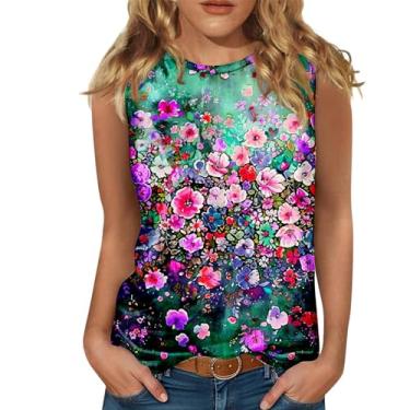 Imagem de Camiseta regata feminina com estampa floral, frente única, sem mangas, verão, casual, folgada, túnica, boho, férias, Rosa choque, M