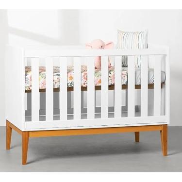 Imagem de Berço Mini Cama Retrô Square com Pés em Madeira - Branco Fosco