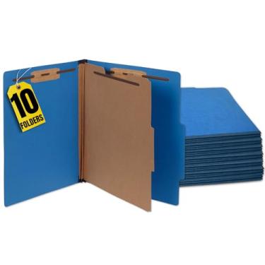 Imagem de 1InTheOffice Pastas de classificação da placa de pressão, 2 divisórias, tamanho carta, 6 fixadores, azul, pacote com 10