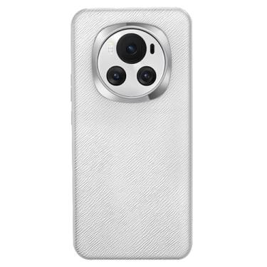 Imagem de LTLMYDAM Capa moderna para Honor Magic 6Pro/Magic 6, capa fina de couro legítimo, proteção de borda elevada de metal para lentes contra arranhões e à prova de choque, branca, 6Pro