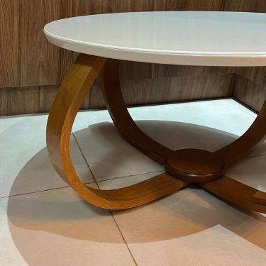 Imagem de Mesa De Centro Bella 60x35 PÉ Cebola Vidro Branco/Mel