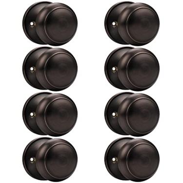 Imagem de Probrico Puxador de porta simples de bola plana, maçanetas internas de porta meio falsa, bronze polido a óleo, pacote com 8