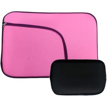 Imagem de Kit Capa para Notebook com bolso 14, 15.6, 16 e 17 Polegadas e Capa de Hd Externo ou Necessaire Porta Cabos (Rosa)