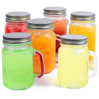 Imagem de Estilo Canecas Mason Jar com alças Copos à moda antiga conjunto 6, 473 ml cada