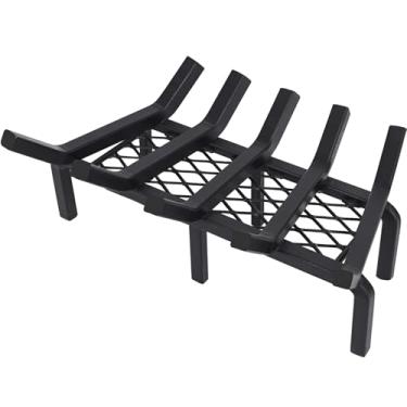 Imagem de Grelha de lareira de 45,7 cm com retentor de brasa, grelha de ferro fundido, suporte de tronco de lareira, suporte de madeira de aço sólido resistente, rack forjado de fogão a lenha para lareira