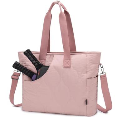 Imagem de VASCHY Sacolas femininas Pickleball com gancho de cerca, estojo acolchoado para remo de pickleball, bolsa acolchoada para trabalho/academia/esportes para 2 raquetes com alça transversal rosa