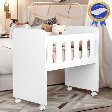 Imagem de Mini Berço E Trocador Bela Branco Com Colchão Cama Moisés Quarto Bebê