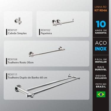 Imagem de Kit Acessórios Para Banheiros 4 Peças Inox - Kromus Kitrd4a