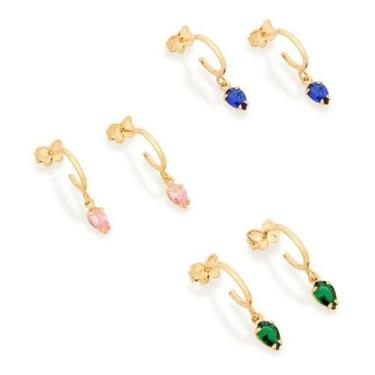 Imagem de Brincos banhado ouro 3x 24k 18k e 22k femininos meia argola zircônias 
