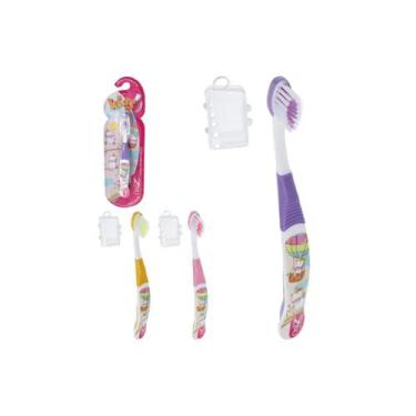 Imagem de Kit 3 escovas dental infantil com capa protetora personagens - ORAL Z,