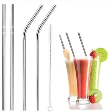 Imagem de Kit canudo reto curvo e escova para limpeza em inox 3 pcs - BJ