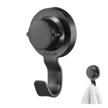 Imagem de Cabide Gancho Suporte Multiuso Porta Toalha Ventosa Banheiro Preto Fos
