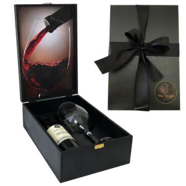 Imagem de Kit Vinho Tinto 375ml + Taça Vidro 480ml + Caixa Presente - The Drink 