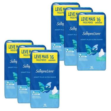 Imagem de Kit com 6 Absorventes Sempre Livre Adapt Plus Suave Com Abas 16 Unidad