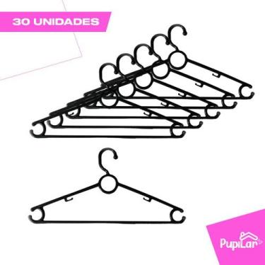 Imagem de Kit 30 Cabides Argola Preto Reforçado Pupilar