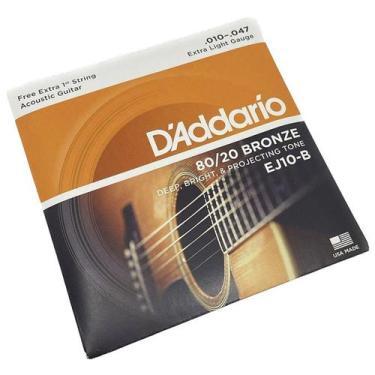 Imagem de Encordoamento Violão Aço 10-47 D'Addario Bronze 80/20 EJ10-B + 1 corda