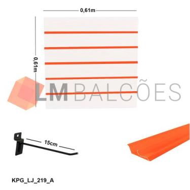 Imagem de Painel Canaletado Branco em Mdf 0,61 x 0,61m com Perfil Pvc Laranja e 