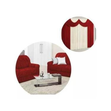 Imagem de Kit Capa De Sofá 2 E 3 Lugares + Cortina Floripa 2,00m x 1,70m Vermelh