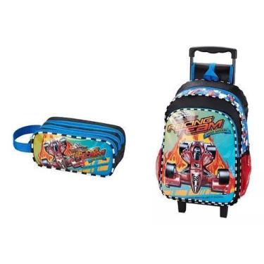 Imagem de Kit Mochila Escolar Rodinha Carro De Corrida Stock Car + Estojo - Fuse