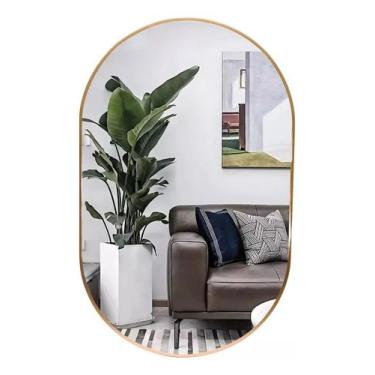 Imagem de Espelho oval 70x50cm com moldura alumínio dourado - Woodglass