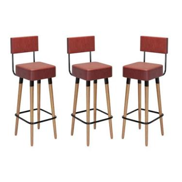 Imagem de Kit 03 Bancos Banquetas Pés Palito Barcelona material sintético Tellha