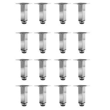 Imagem de Kit 16 Pé Para Móveis Regulável Quadrado Cromado 10cm Aço - HD Ferrage