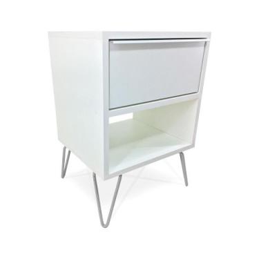 Imagem de Mesa De Cabeceira Milão Nicho Quarto Mdf Branco Prata - Genus Móveis