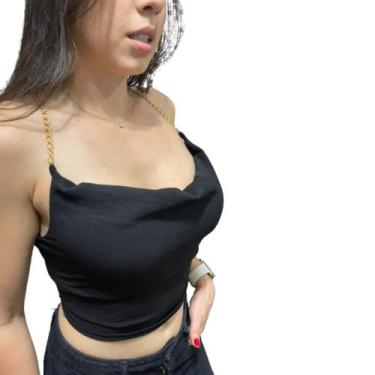 Imagem de Blusa Cropped com Alça de Corrente - LAVAGNOLI STORE, Preto, Único, Fe