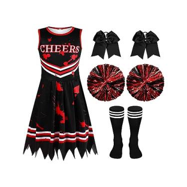 Imagem de Liitrsh Cheerleader Costume Girls Cheerleading Uniform Halloween Scary Outfit Bloody Dress Accessories for Party(6-7 Years)