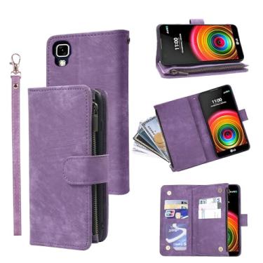 Imagem de Dibosom Capa carteira compatível com LG X Power e capa flip de couro vintage premium com suporte para cartão de crédito para XPower 1 LS755 K450 masculino feminino roxo