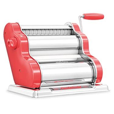 Imagem de PASTALINDA Máquina de fazer massa clássica 200, rolos largos, 9 posições de espessura, 2 posições de corte, corpo de aço inoxidável, engrenagens de metal com manivela e dois grampos - macarrão de