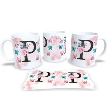 Imagem de Caneca Branca de Porcelana Personalizadas Alfabeto iniciais Nomes (P)