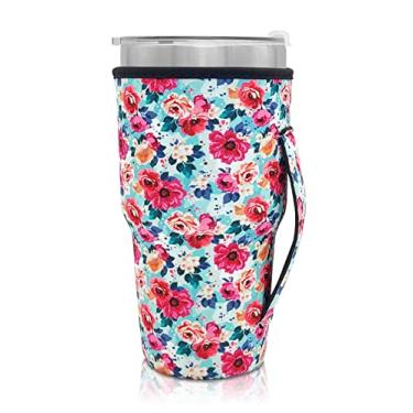Imagem de Capa para copo de café gelado reutilizável, manga de neoprene isolado, ideal para copo de copo de 850 g - 946 ml, Trenta Starbucks (apenas mangas para copo) (estampa flor)