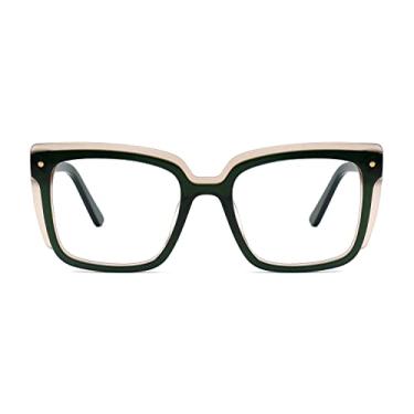 Imagem de Zeelool Armação de óculos retangular moderna para mulheres com lentes transparentes sem prescrição Rosselle ZJGA566407, Zjga566407-03 Verde, G